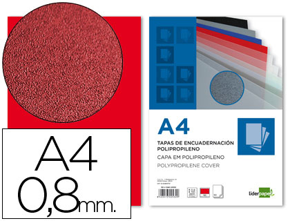 CJ50 tapas encuadernación Liderpapel PP A4 0,8mm. rojo opaco